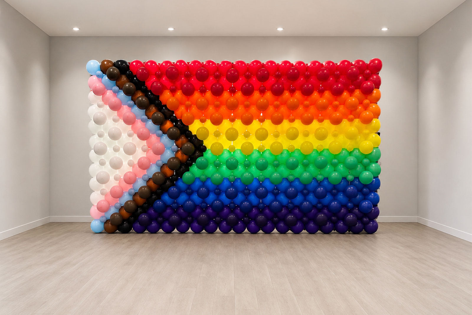 Rainbow Pride balloon wall featuring vibrant colours, creating a stunning photo backdrop for Pride events, corporate celebrations, festivals, community events and parties in Auckland.