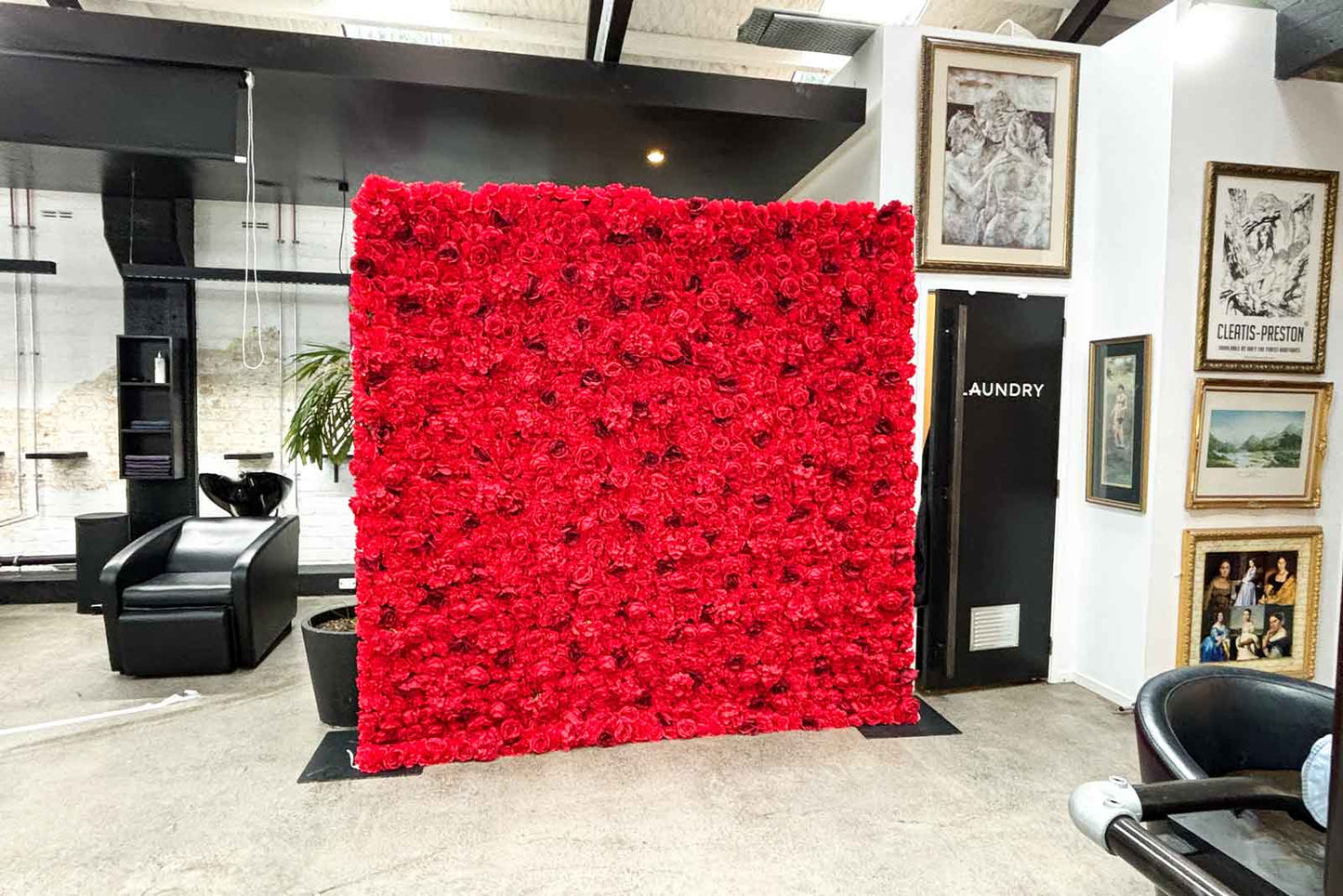 Red flower wall backdrop for Auckland corporate events, conferences, and business functions