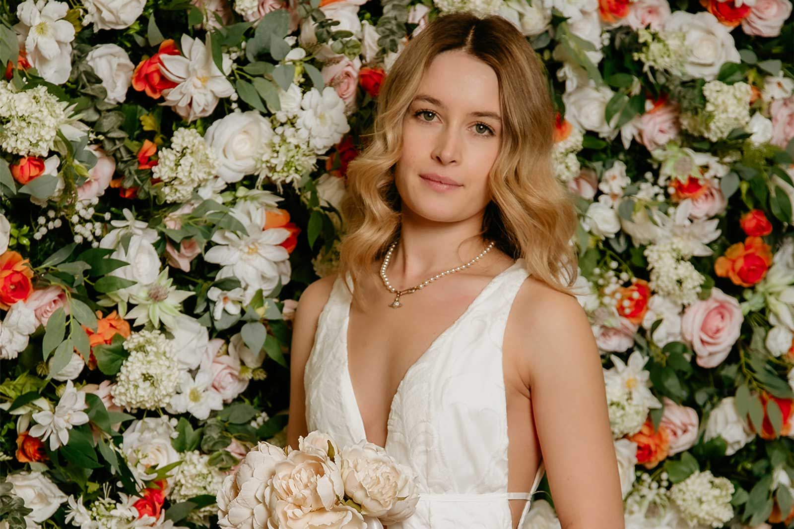 Romantic flower wall backdrop for wedding ceremony and photos