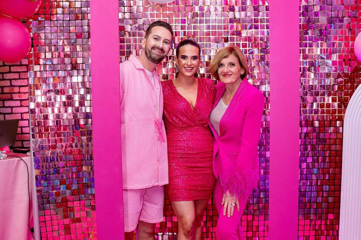 Rose pink shimmer wall backdrop for corporate events, branding, and professional photo areas