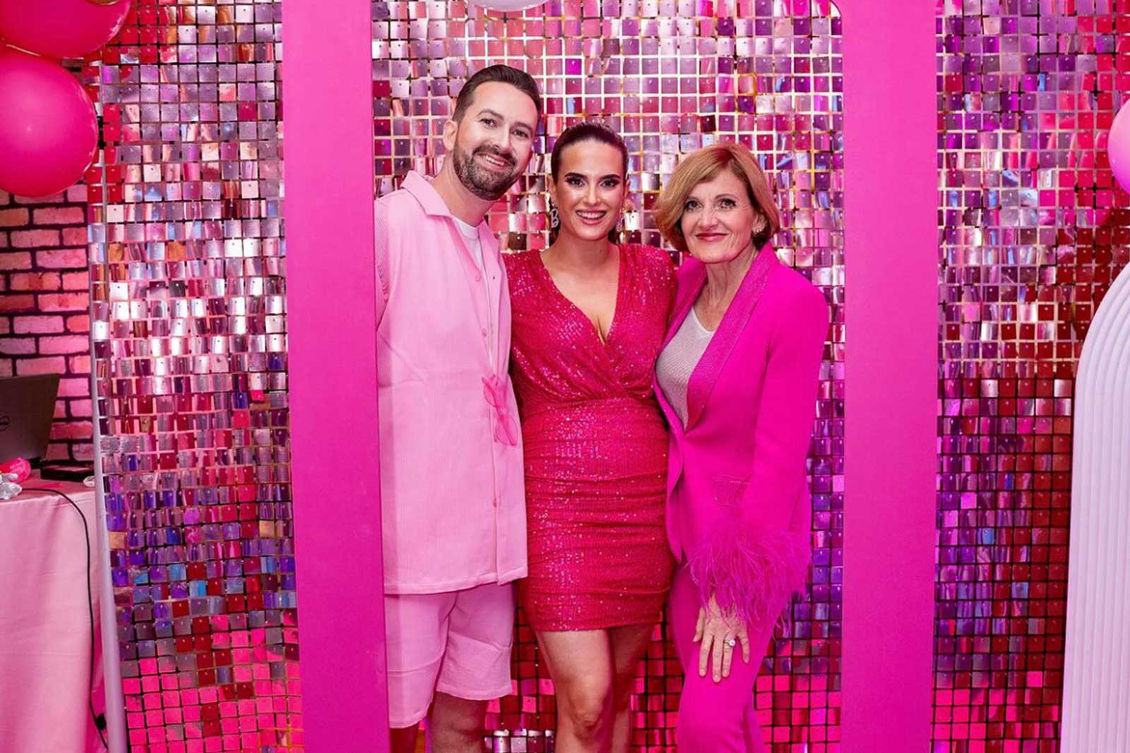 Rose pink shimmer wall backdrop for corporate events, branding, and professional photo areas