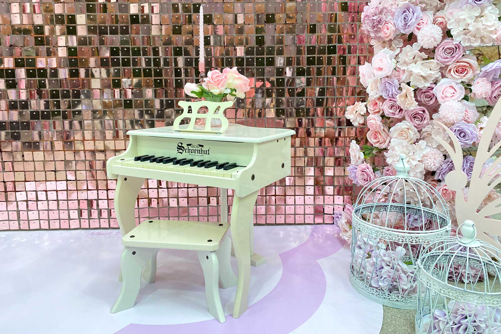 Rose pink shimmer wall creating a stylish and vibrant backdrop for any event