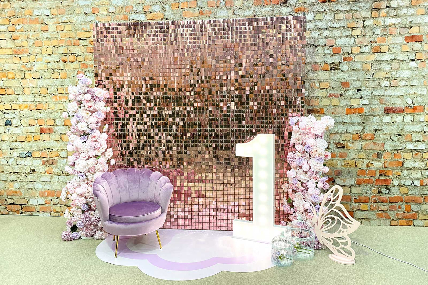 Rose pink shimmer wall backdrop for photo moments and stylish event setups