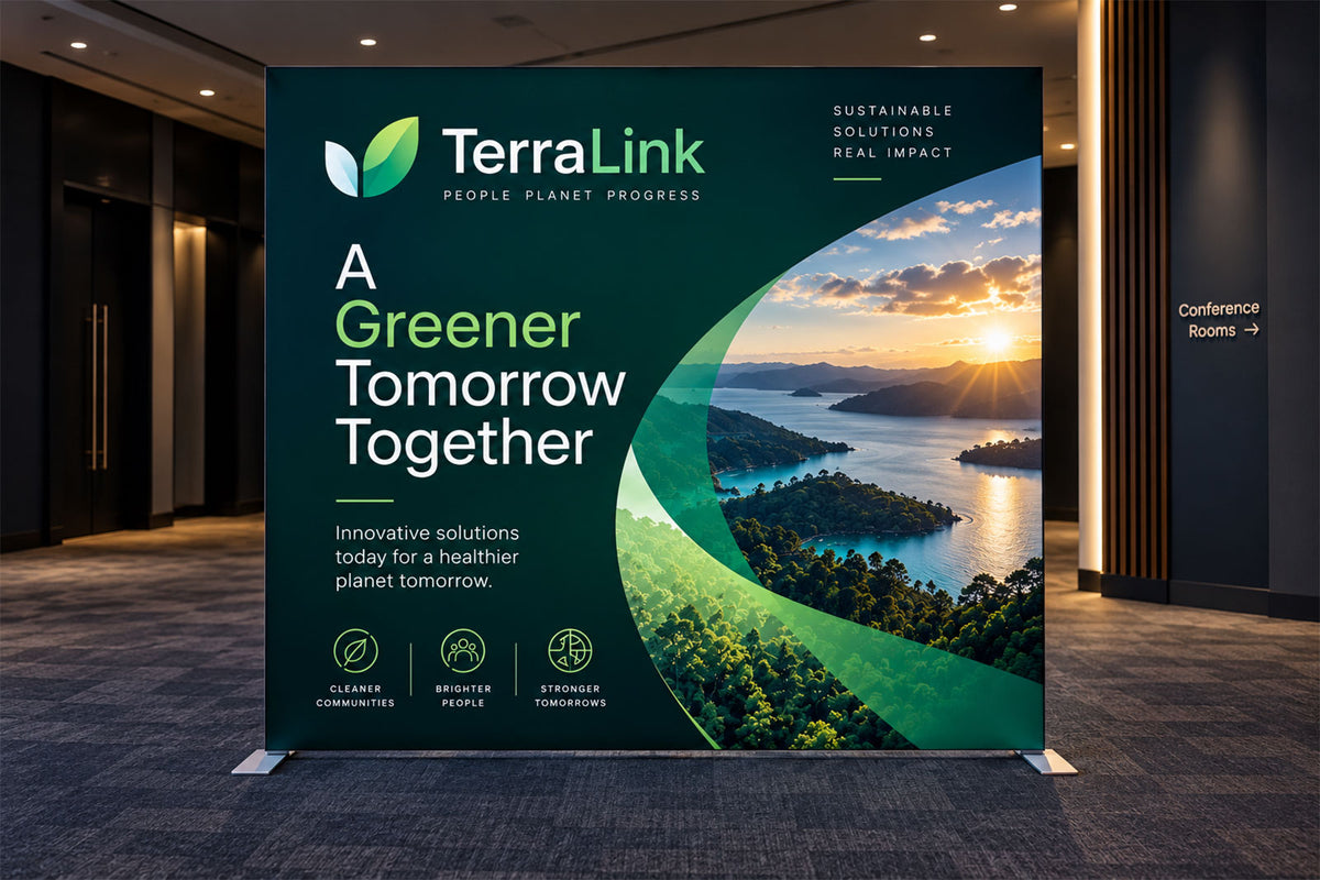 Freestanding SEG illuminated lightbox media wall with custom branded graphic