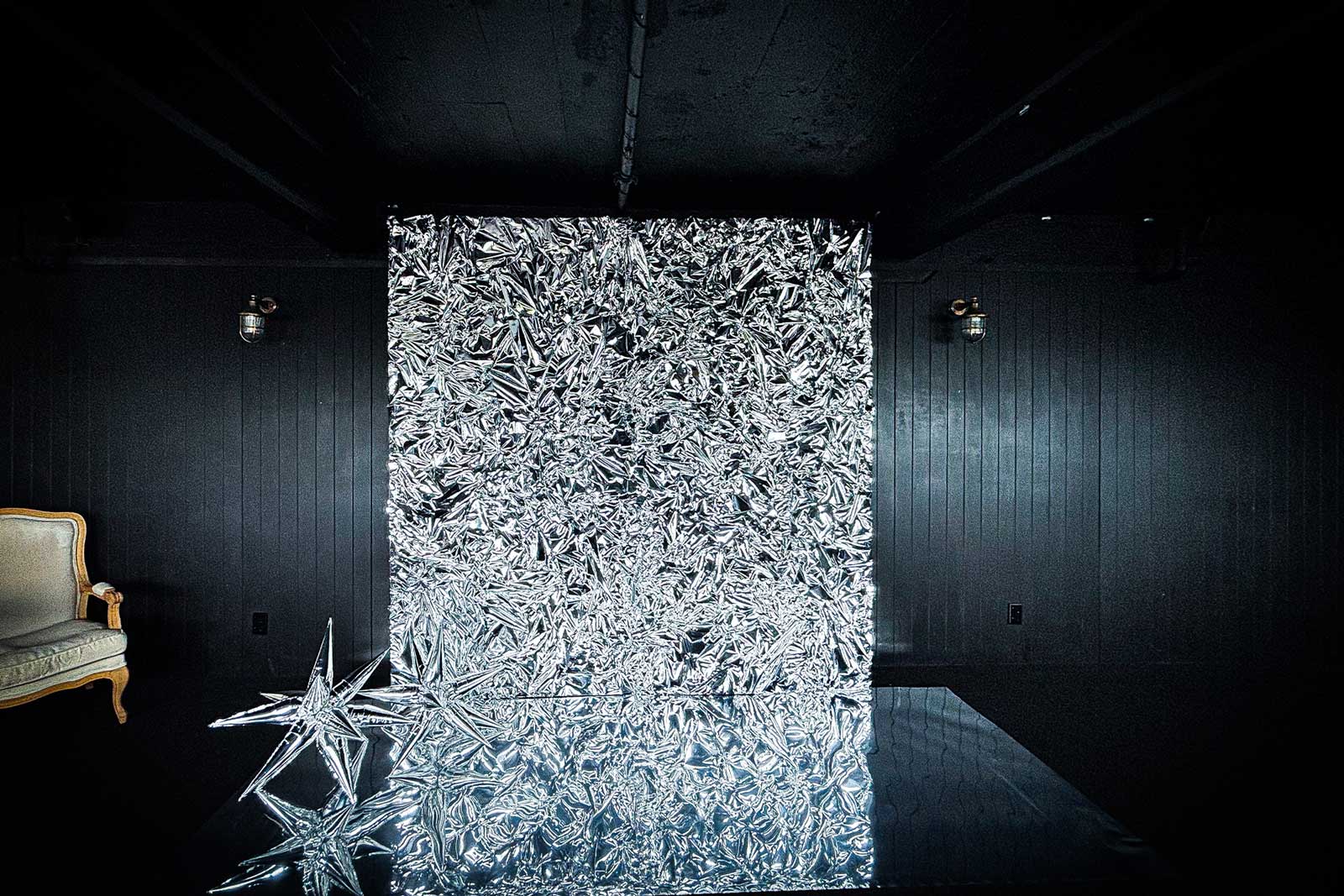 Shiny silver crinkle foil wall backdrop for birthdays and milestone celebrations