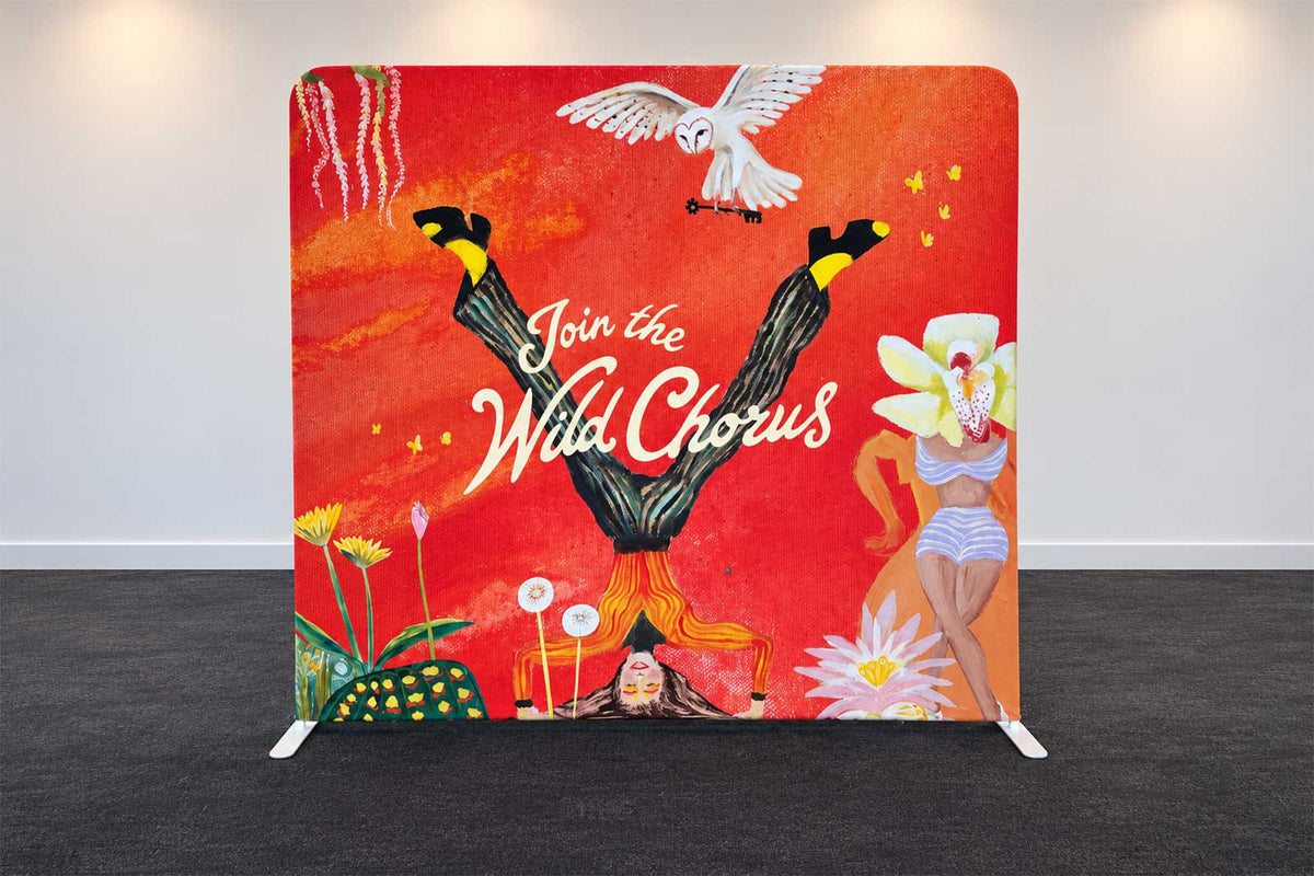 Straight tension media wall backdrop for corporate events, presentations and branded displays