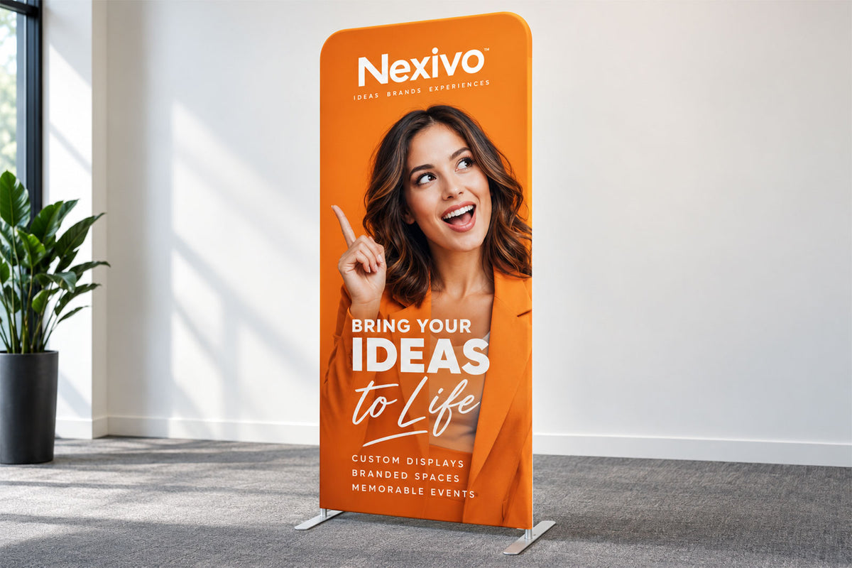 Straight tension media wall with custom printed event backdrop