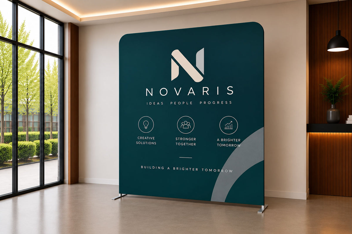 Straight tension media wall with custom printed event branding