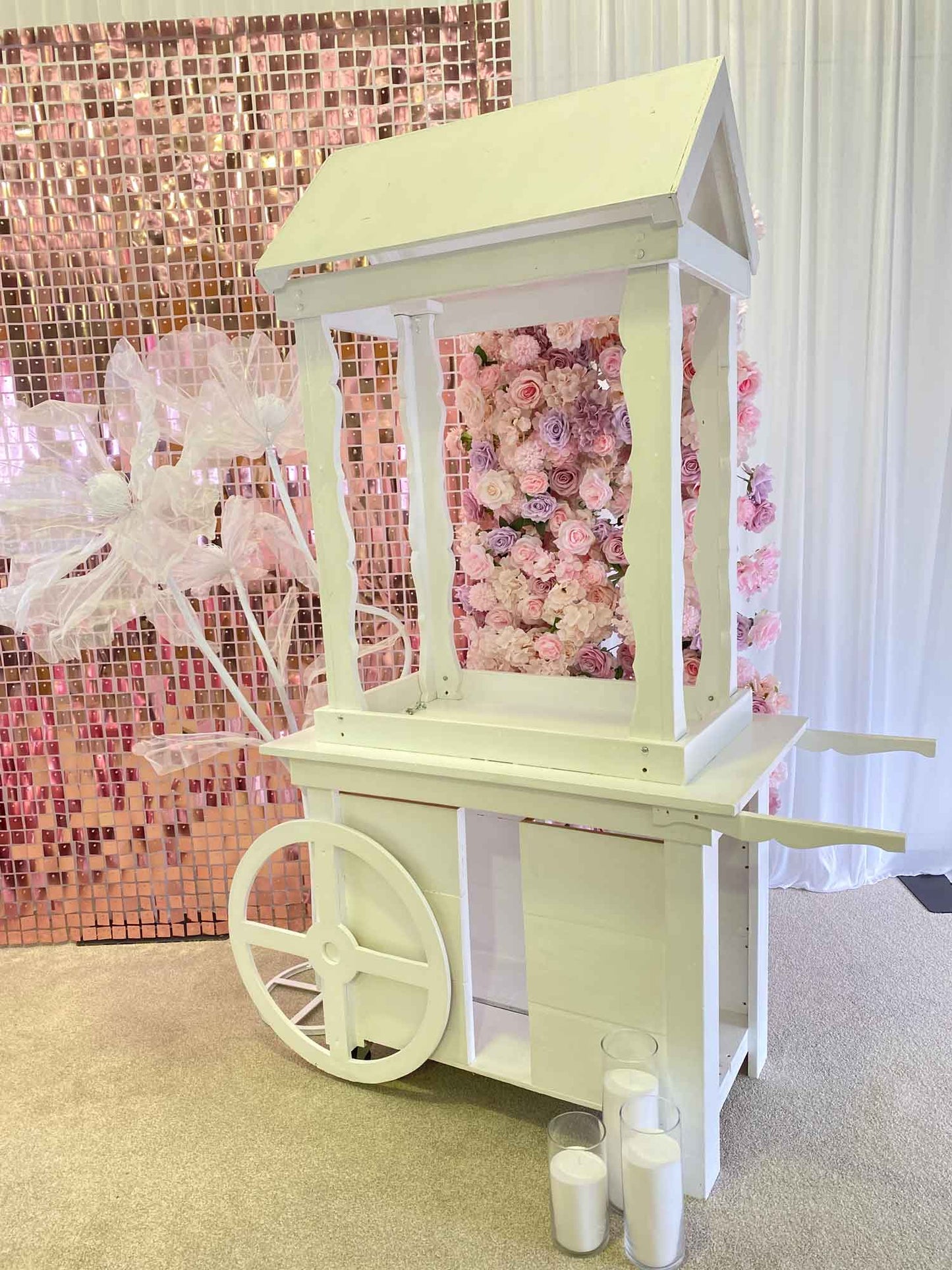 Stylish candy cart for hire to add a whimsical touch to event styling and photo areas