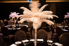 Load image into Gallery viewer, White feather centrepiece styled on an event table for a luxury wedding or corporate function in Auckland
