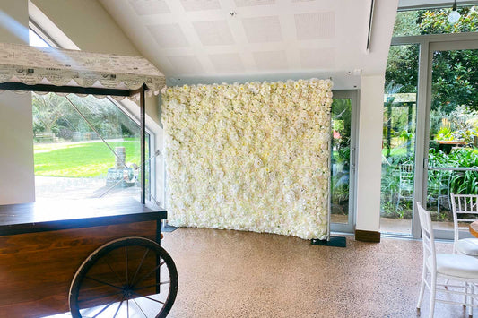 Premium white flower wall hire for weddings and baby showers