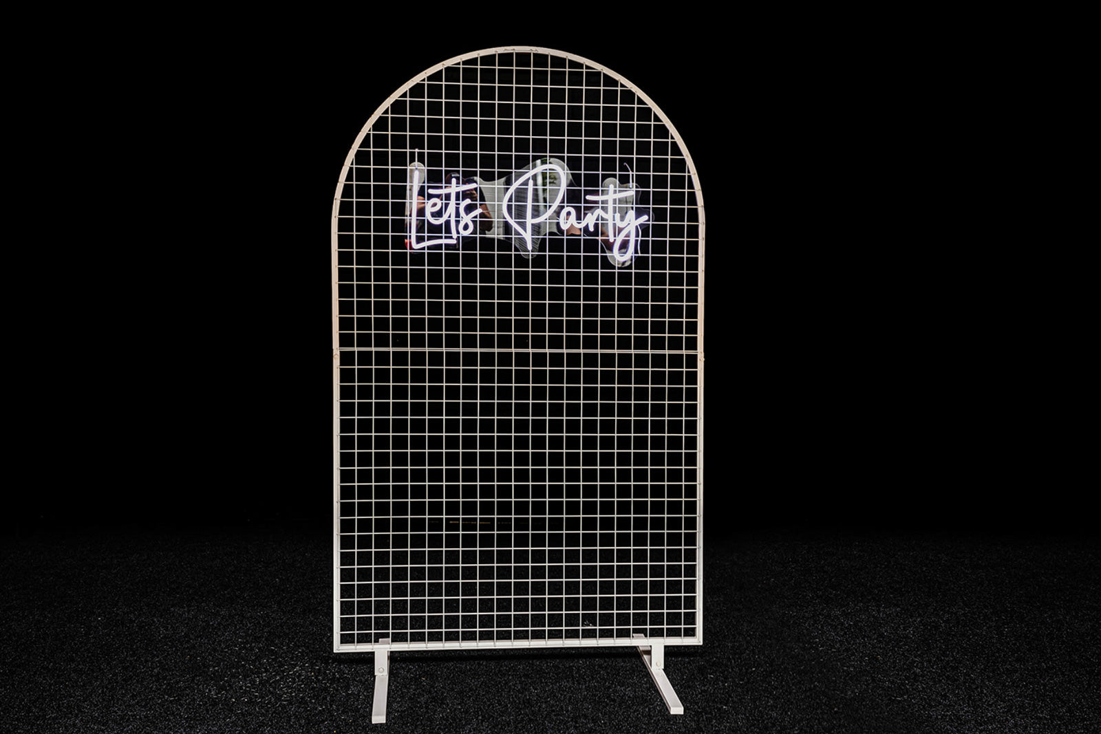 White mesh arch backdrop for corporate events, product launches, and styled photo moments