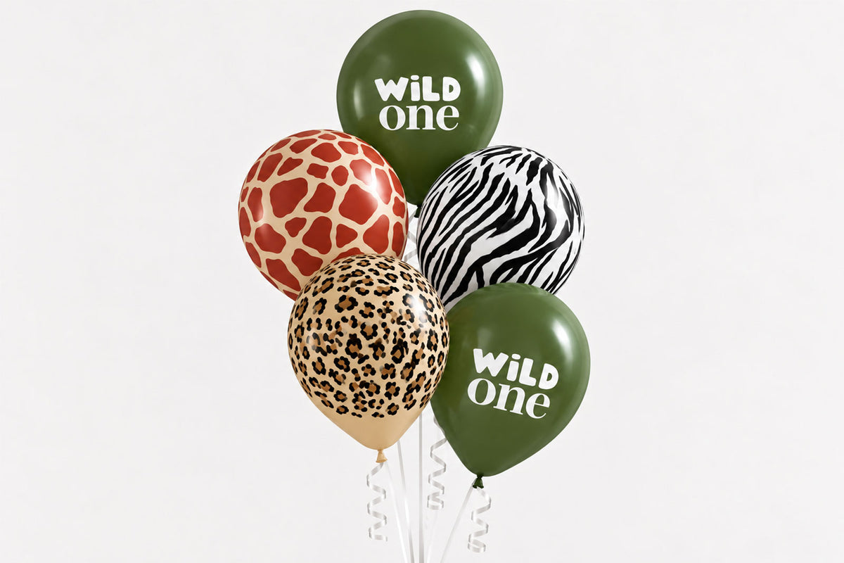 Wild One themed helium balloon bunch for a first birthday celebration