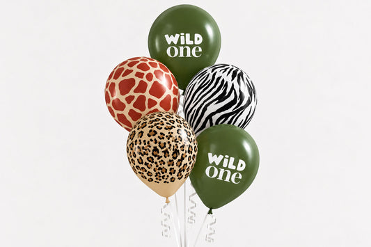 Wild One themed helium balloon bunch for a first birthday celebration