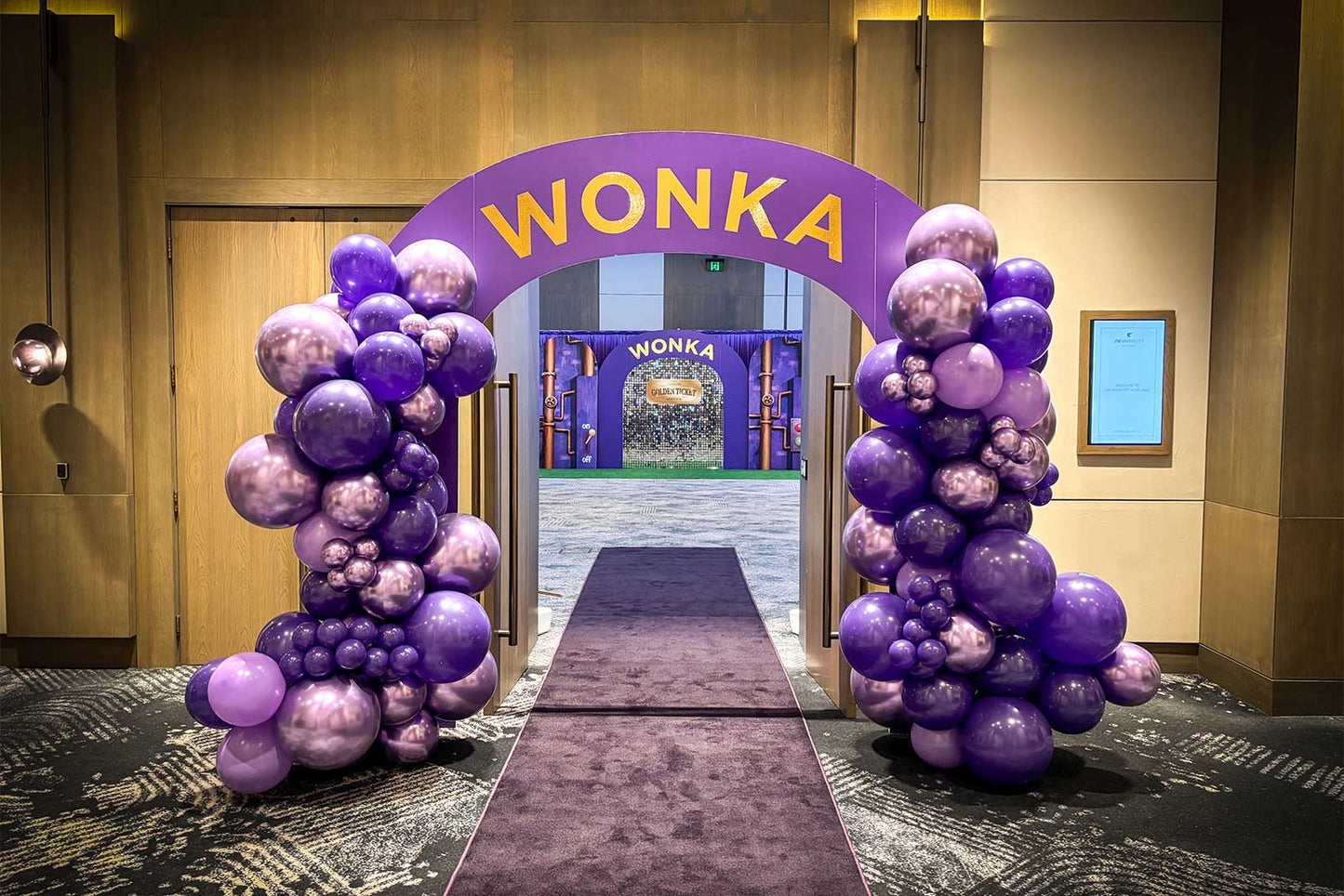 Willy Wonka themed event entrance backdrop and entryway display for hire in Auckland