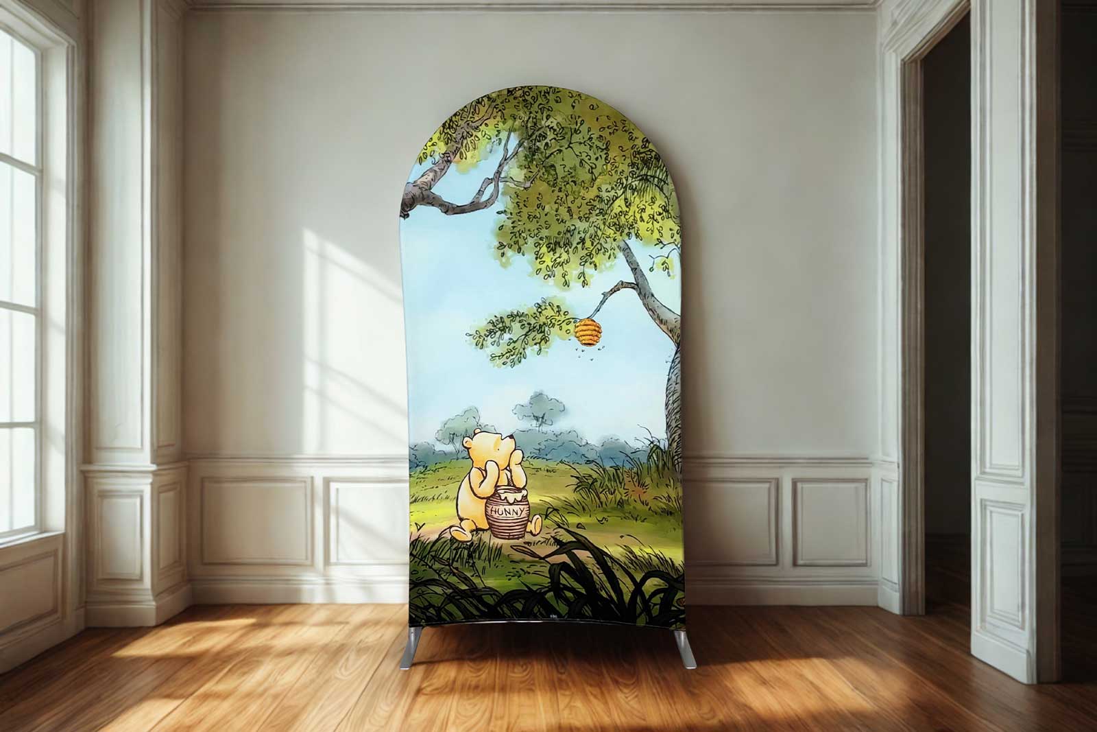 Winnie the Pooh-themed backdrop for kids' birthday party or event