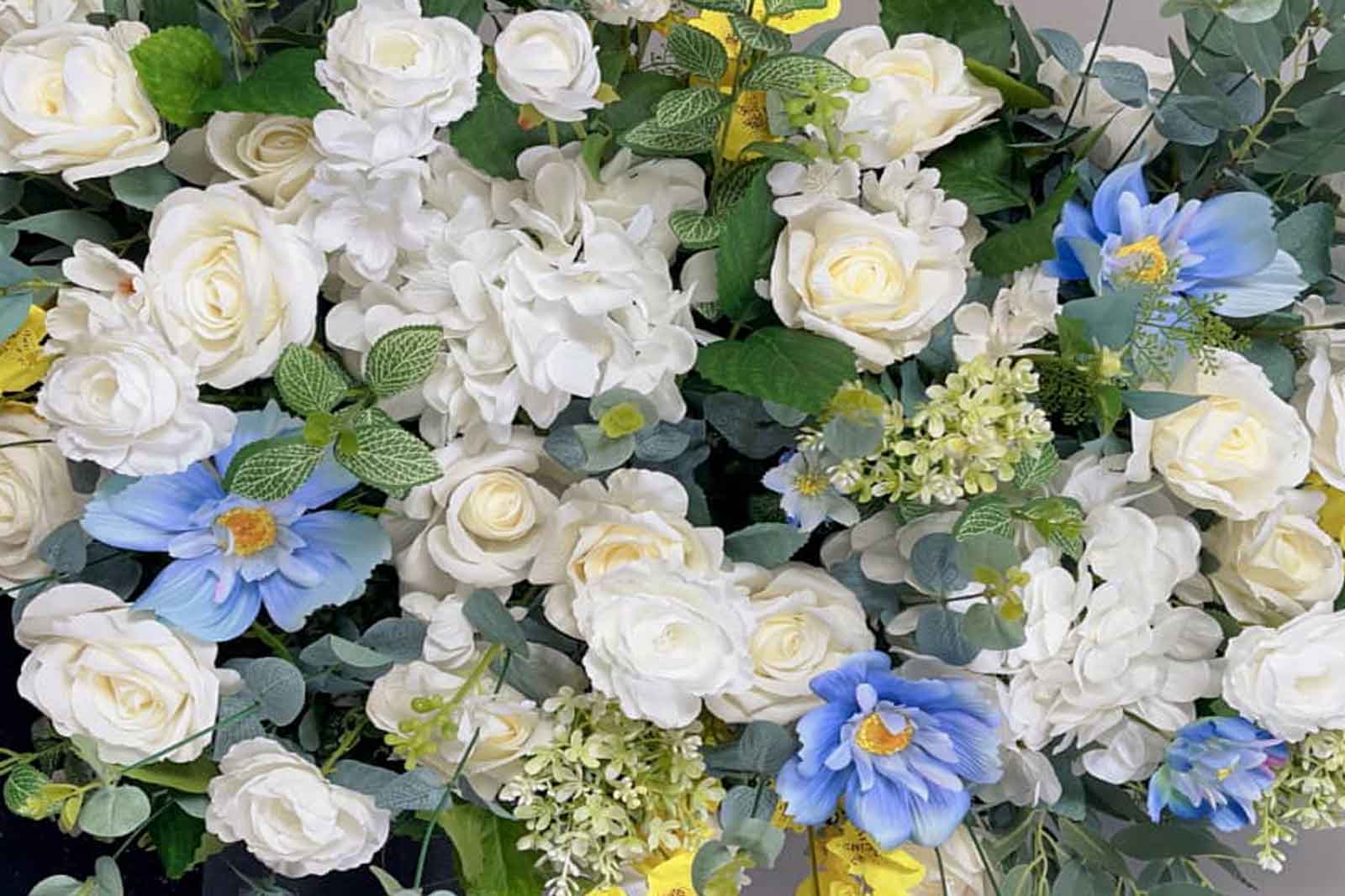 Yellow and blue flower wall backdrop for corporate events and branding