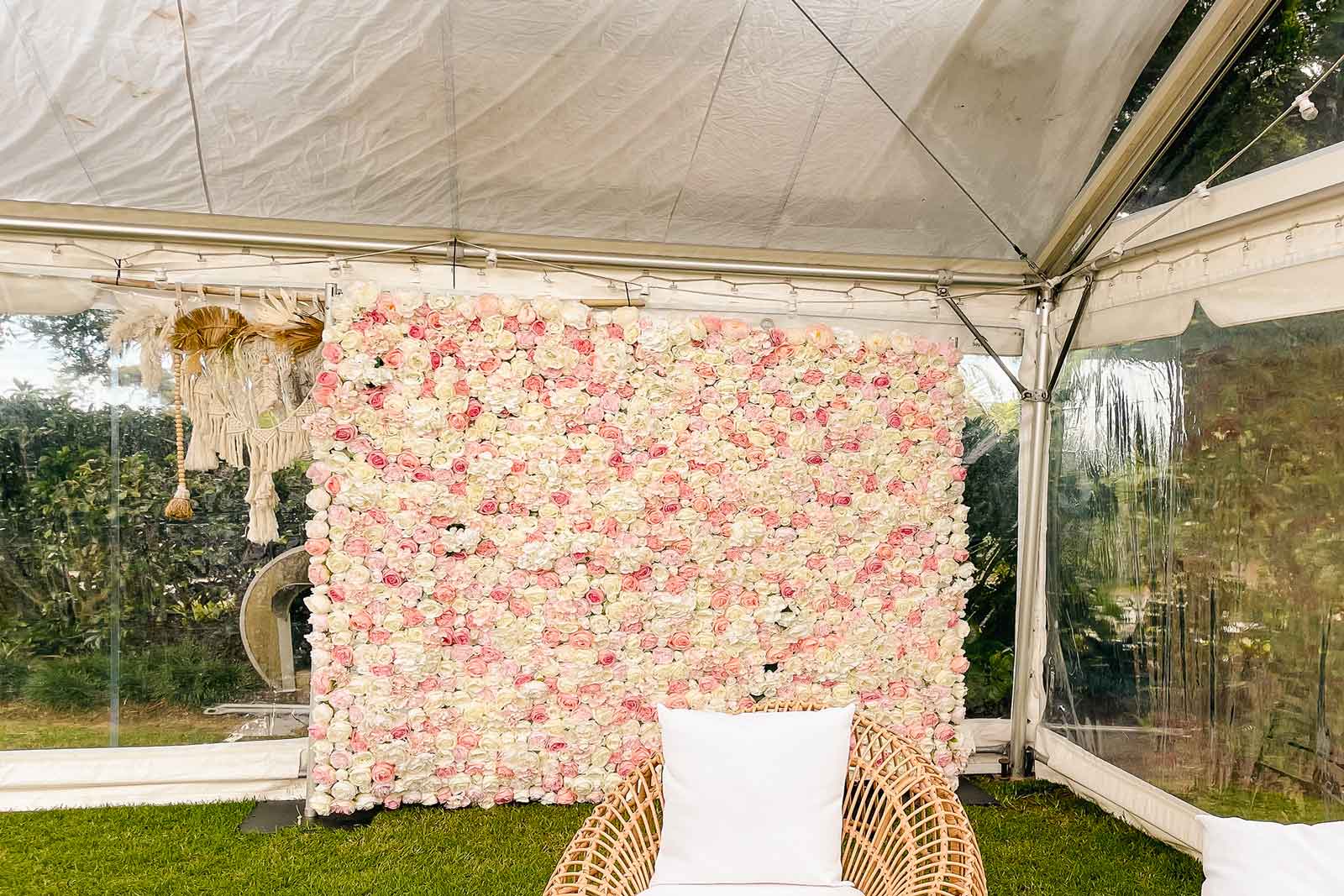 Professional floral wall backdrop for corporate conferences and networking events