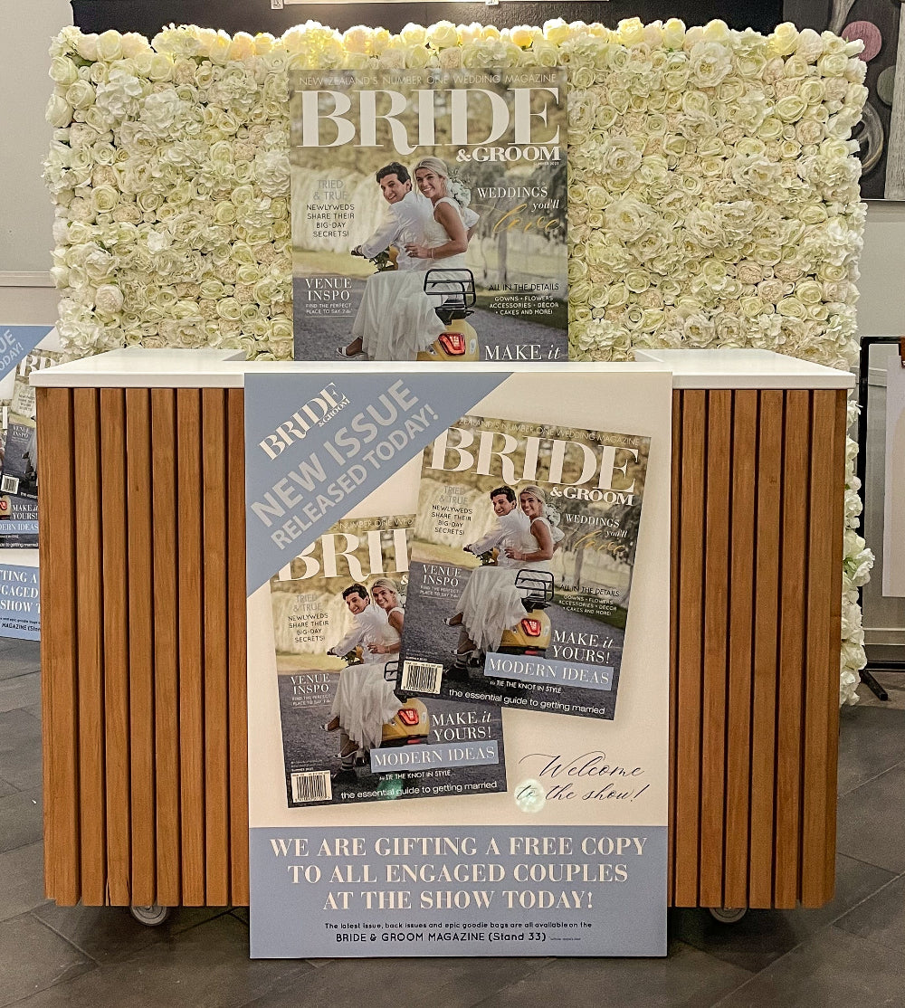 White flower wall backdrop for corporate events, product launches, and professional photo areas in NZ