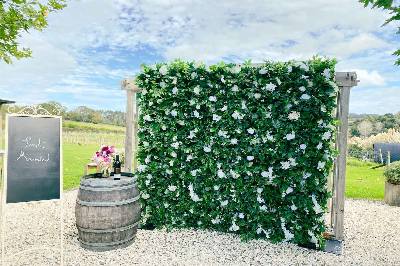 Flower wall backdrop for weddings, corporate functions, and private events in Auckland