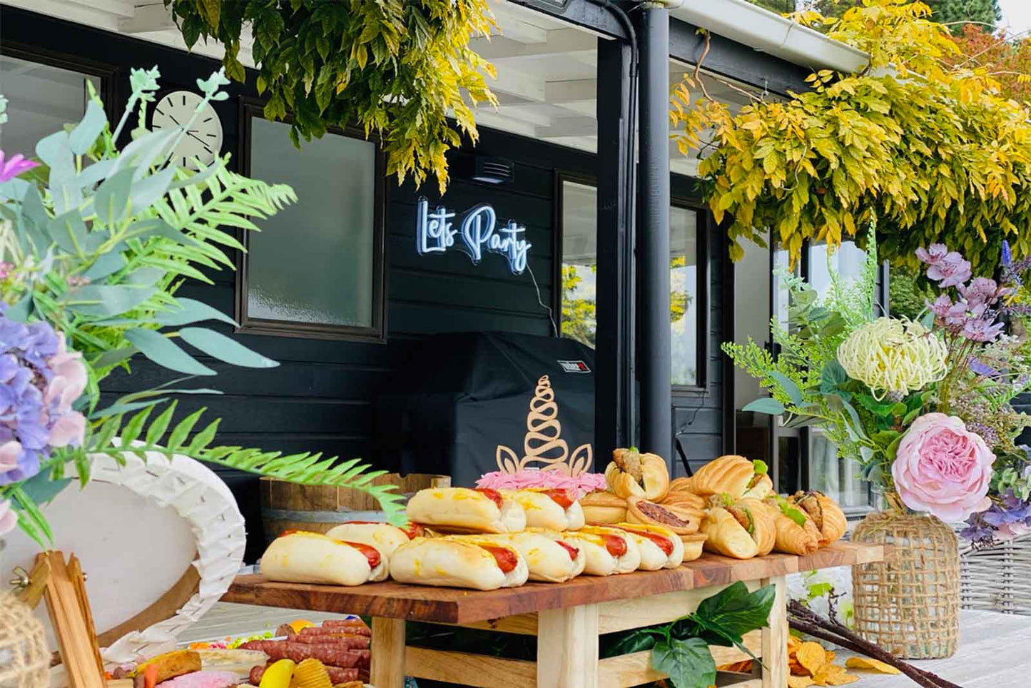 Illuminated Let's Party white sign for birthdays and festive events