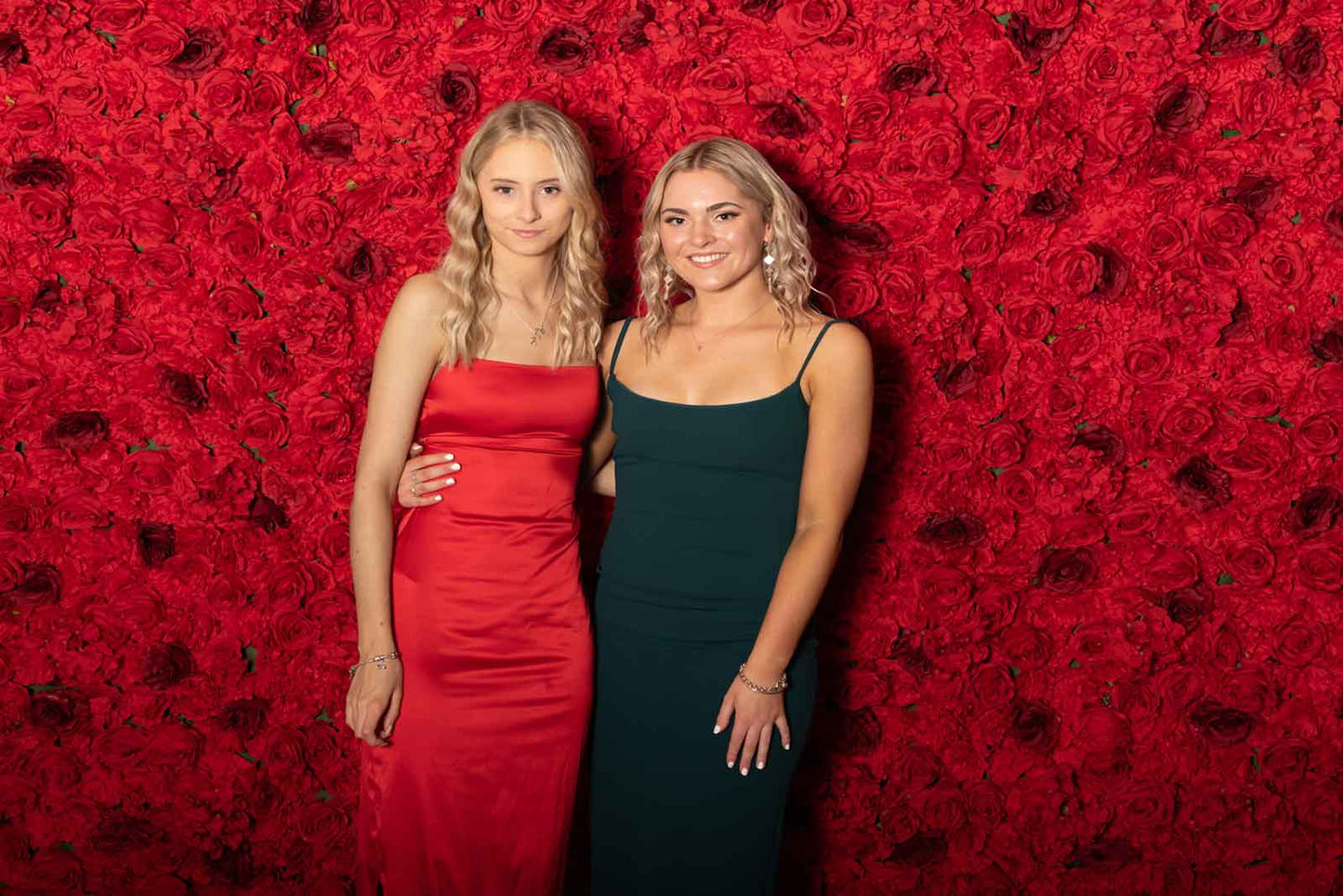 Red flower wall backdrop for parties, corporate events, weddings, and social gatherings in Auckland NZ