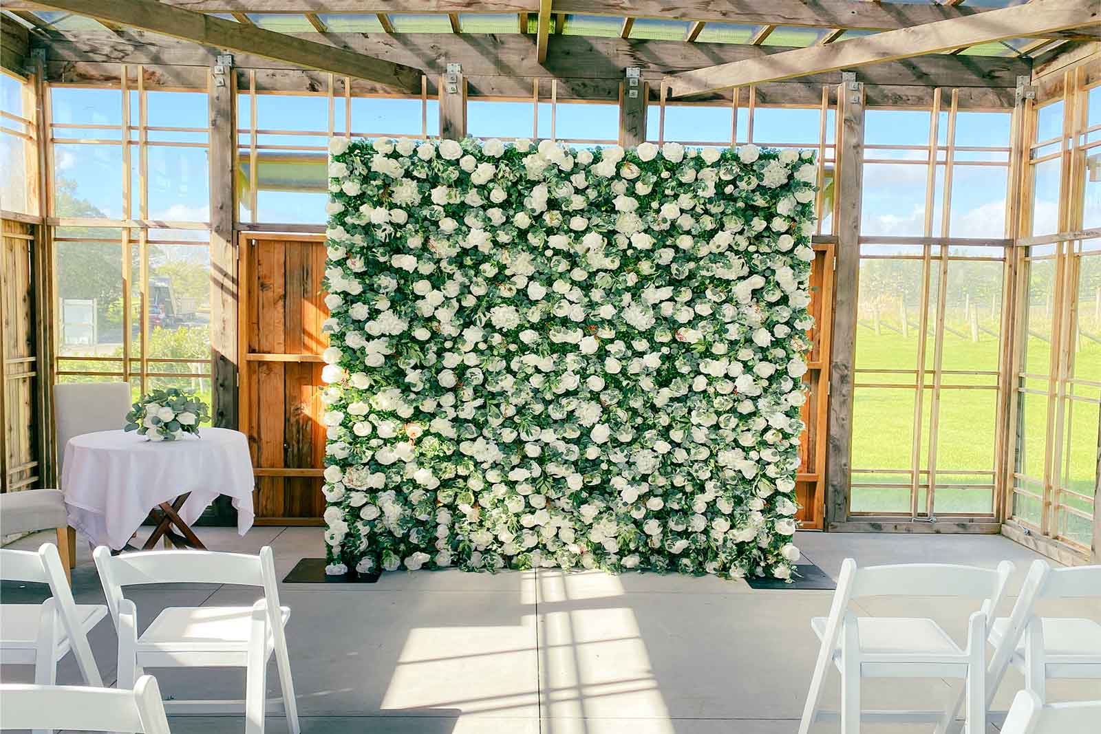 Statement flower wall backdrop for wedding entrance and photography