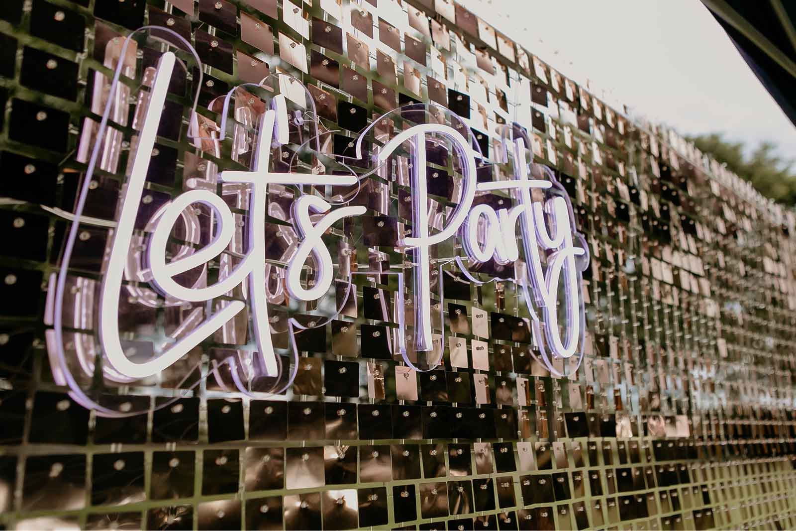 White Let's Party sign hire for parties, events, or special occasions