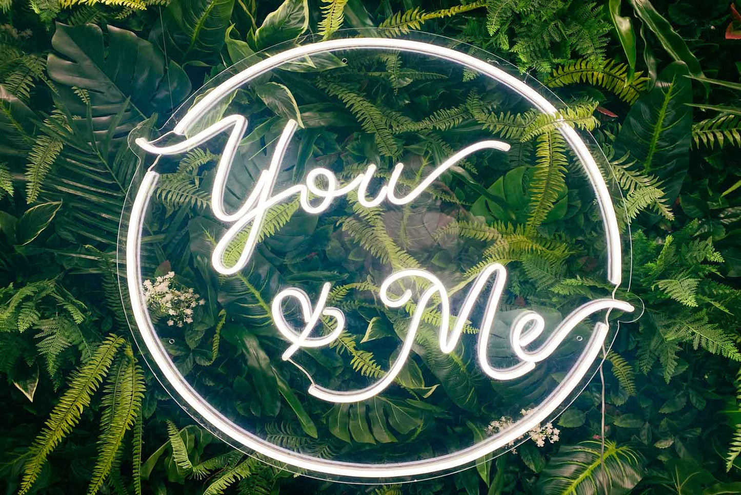 You & Me neon sign hire for weddings, engagements, or romantic events